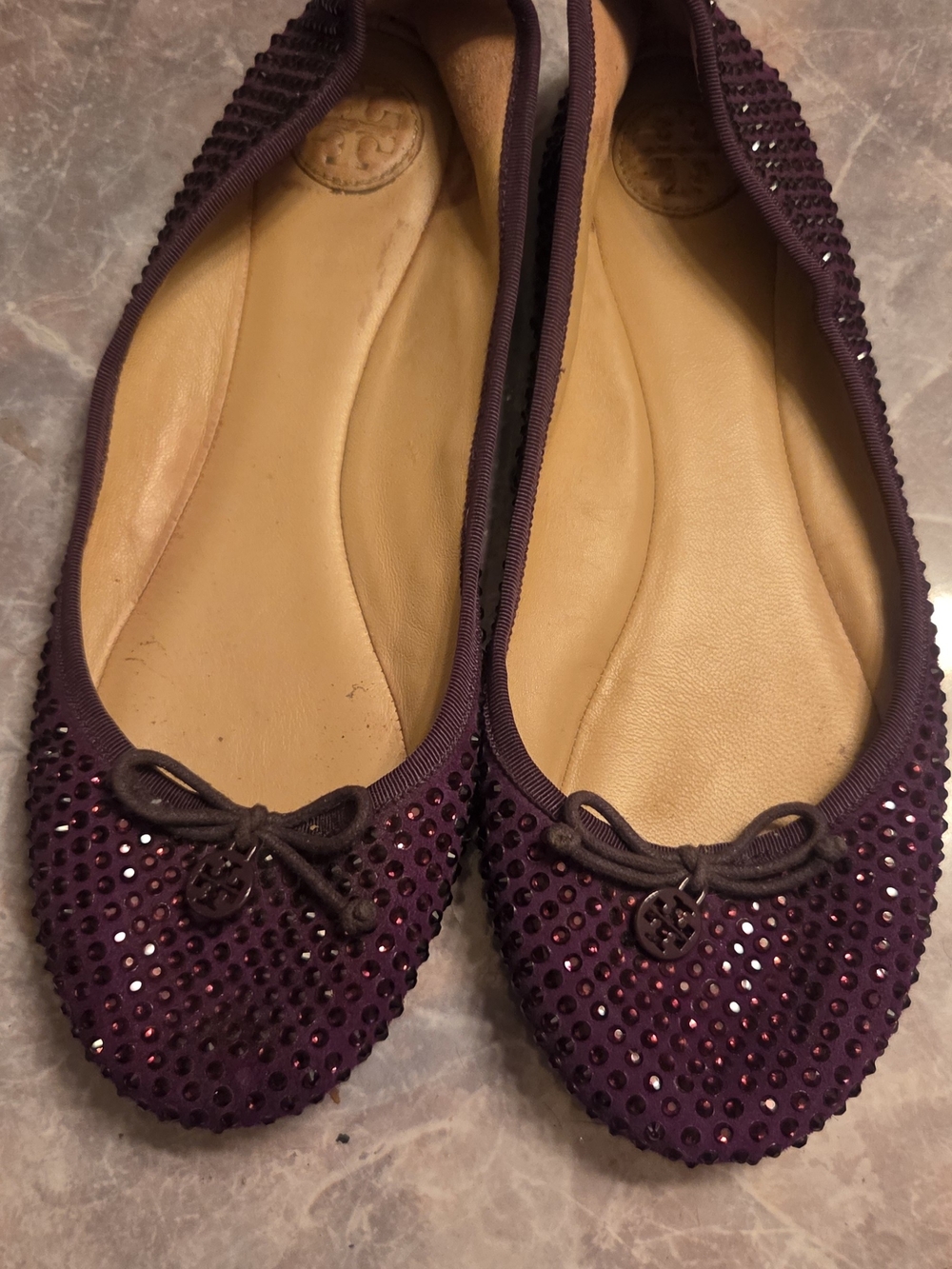 Tory Burch Plum Crystal-Embellished Ballet Flats